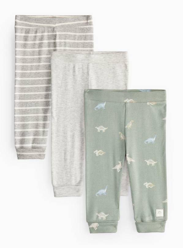 Dino Print And Striped Leggings 3 Pack 9-12 months